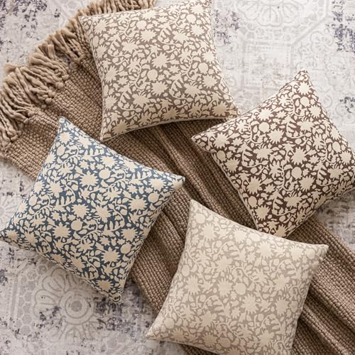 Set of 2 Decorative Neutral Floral Throw Pillow Covers Accent Farmhouse Cushion Covers Boho Vintage Pillowcase for Couch Sofa Bedroom Living Room Home Decor (2 Count)