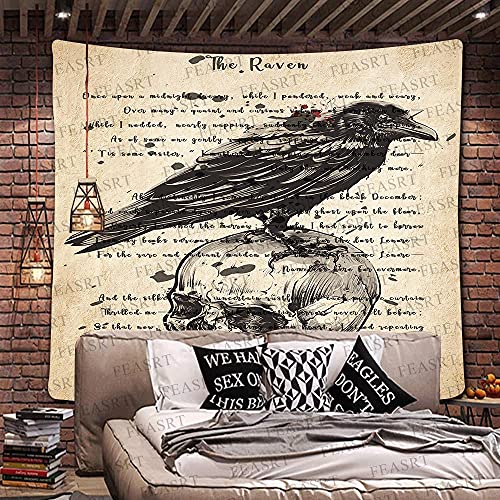 The Raven Tapestry Gothic Skull and Raven Dictionary Tapestry