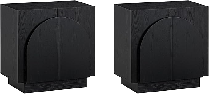Nathan James Iris Mid-Century Modern Credenza, Black TV Stand, Living Room Wood Storage Cabinet with Arched Cabinet Doors, Black Credenza Cabinet for Kitchen or Living Room, Black Oak, Set of 2
