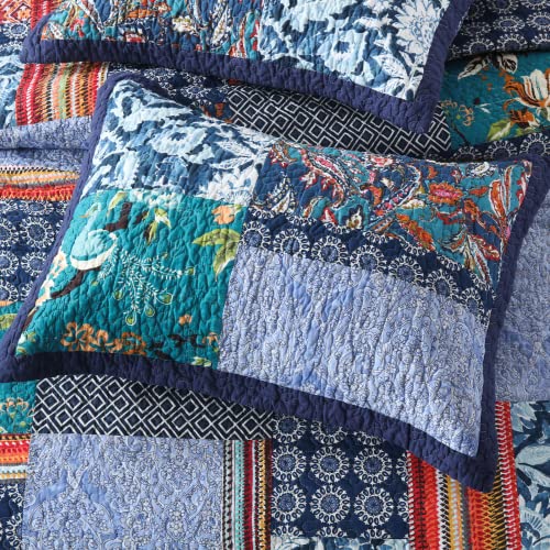 King Quilt Set Reversible Lightweight Bohemian Paisley Patchwork Cotton Quilted Bedspread Coverlet Set 3