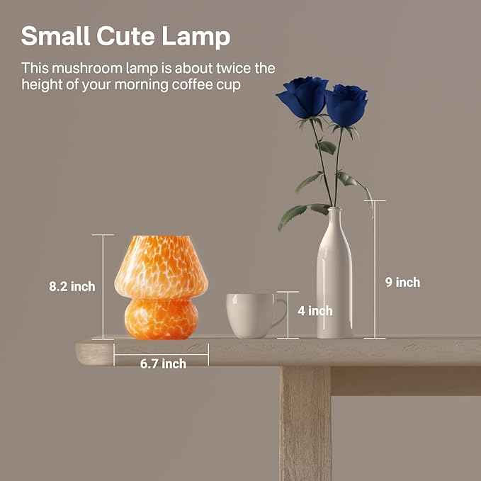 Mushroom Lamp Table Lamp for Bedroom,Small Desk Bedside Lamps for Living Room,Mushroom Decor Cute Mini Modern Mid Century Lamps for Night Stands,Aesthetic Home Living Room Decor(Flame Orange)