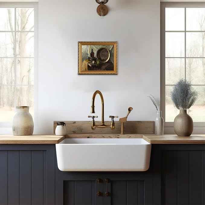 uniro Vintage Gold Framed Wall Art for Home Decor, Farmhouse Wall Decor Still Life Canvas Artwork, Antique Kitchen Wall Art Picture, Rustic Kitchen Art Prints Aesthetic Picture for Dining Desktop Decor- 8x10Inch