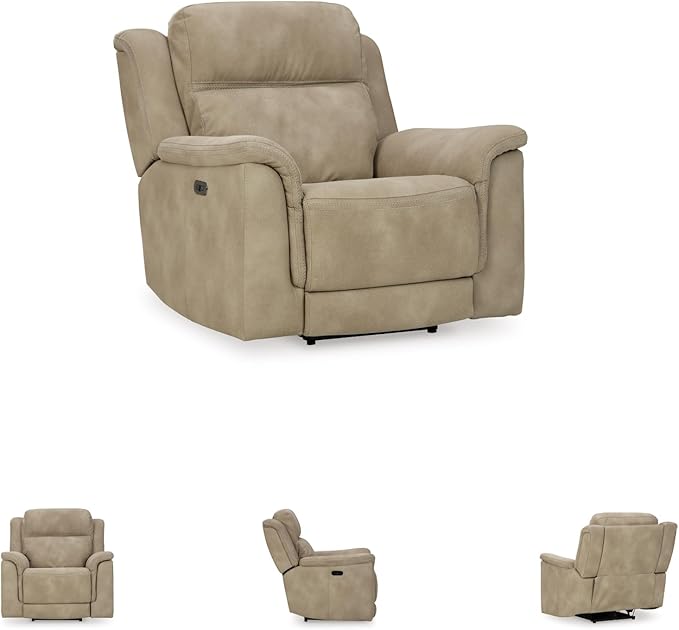 Signature Design by Ashley Next-Gen DuraPella Power Recliner with Adjustable Headrest, Extended Ottoman, USB Charging, Water Repellent Faux Leather, Beige