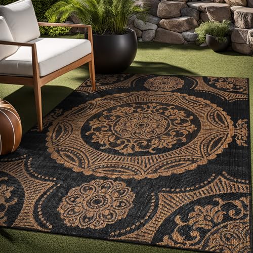 Medallion Outdoor Rug 6x9 Washable Outside Carpet for Indoor Patio Porch Waterproof Easy Cleaning Non Shedding Area Rugs Nut Brown 6 x 9