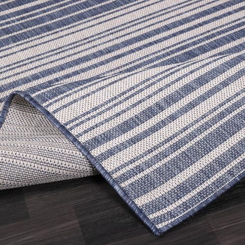 Stripe Outdoor Rug 8x10 Washable Outside Carpet for Indoor Patio Porch Waterproof Easy Cleaning Non Shedding Area Rugs Blue 8 x 10