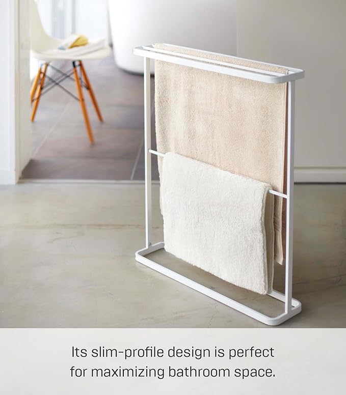 Yamazaki Home Tower Bath Towel Hanger - Bathroom Organizer Storage Holder Dry Rack, 30" - Steel - Holds Towels Up to 24.5" X 58"