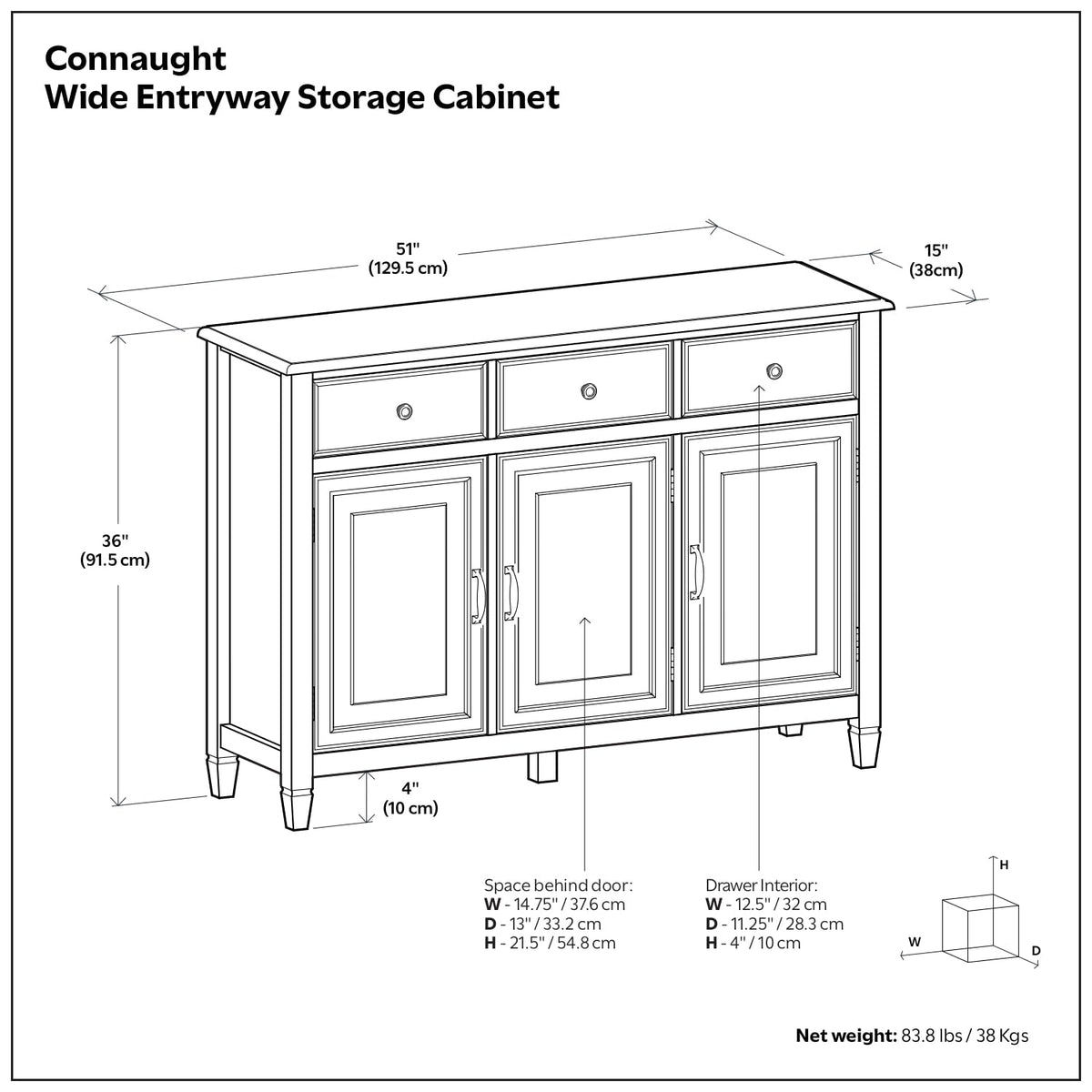 Connaught 51" Wide Solid Wood Storage Cabinet in White