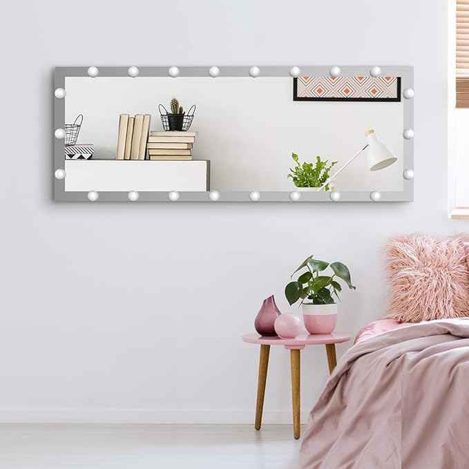 65" x 24"Full Length Mirror with Lights and Stand Touch Control - Wall Mounted and Floor Standing,LED Lighted Full Body Dressing Mirror for Bedroom,Dimming&3 Color Modes (Silver)