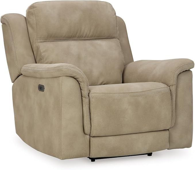 Signature Design by Ashley Next-Gen DuraPella Power Recliner with Adjustable Headrest, Extended Ottoman, USB Charging, Water Repellent Faux Leather, Beige