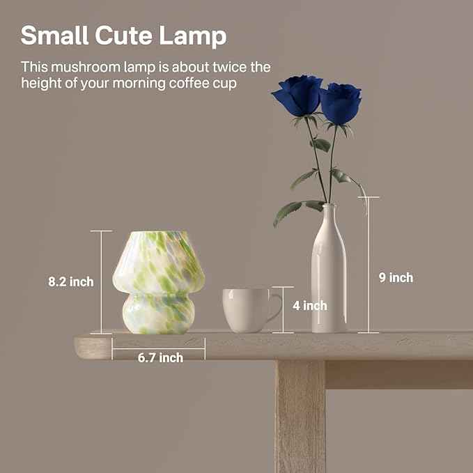 Mushroom Lamp Table Lamp for Bedroom,Small Desk Bedside Lamps for Living Room,Mushroom Decor Cute Mini Modern Mid Century Lamps for Night Stands,Aesthetic Home Living Room Decor(Green)