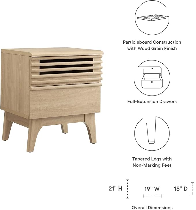 Modway Render Mid-Century Modern, Nightstand, Oak