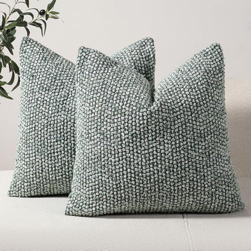 Striped Throw Pillow Covers 18x18 Set of 2 Green Textured Boucle Chic Morden Boho Accent Farmhouse Square Decorative Couch Pillow Covers for Home Decor Bed Sofa Living Room (2 Count)
