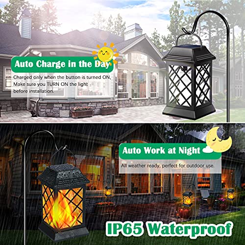 Flickering Flame Solar Lights Outdoor Metal Hanging Lantern (2 Count)