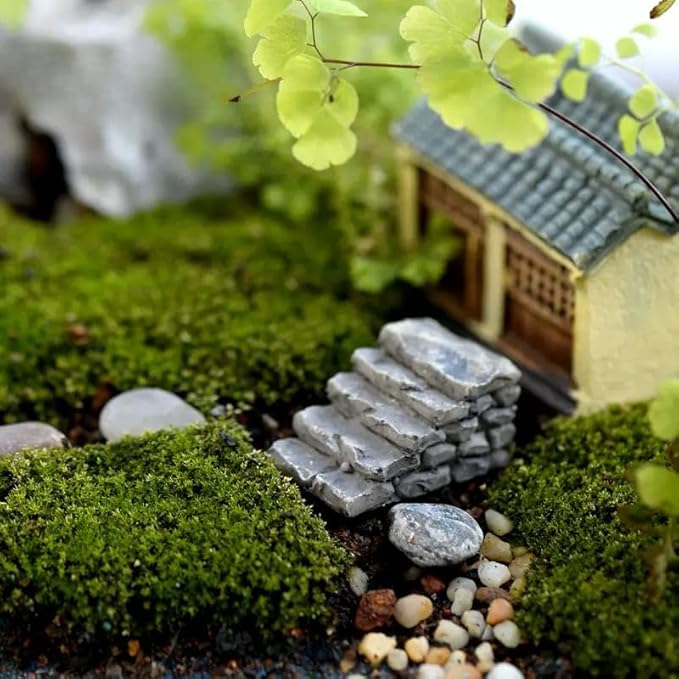 2 Pcs Curved Stone Steps Miniature Fairy Garden Accessories,Miniature Pond Lawn Ornament Figurines, Mini Lighthouse Water Well Bridge Figurines, Micro Landscape Ornaments for DIY Kit Statues