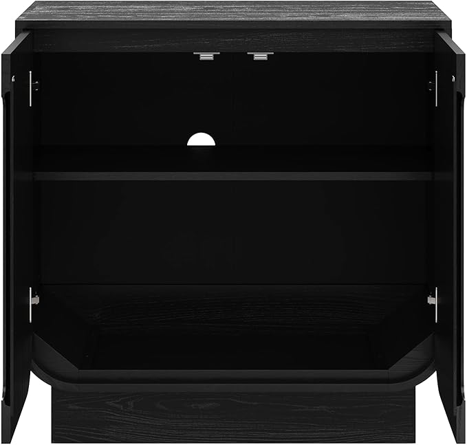 Nathan James Joey Mid Century Modern Storage Cabinet, Arched Accent Cabinet with Rounded Bottom Edges and Integrated Door Pull Cutouts, Black Oak Set of 3