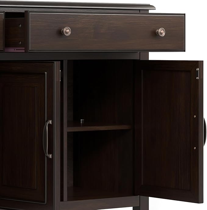 SIMPLIHOME Connaught Buffet - 67 inch Wide Solid Wood 4 Door Sideboard Cabinet in Dark Chestnut Brown, Traditional Dining Room Storage for Kitchen or Living Room with 2 Drawers and Adjustable Shelves