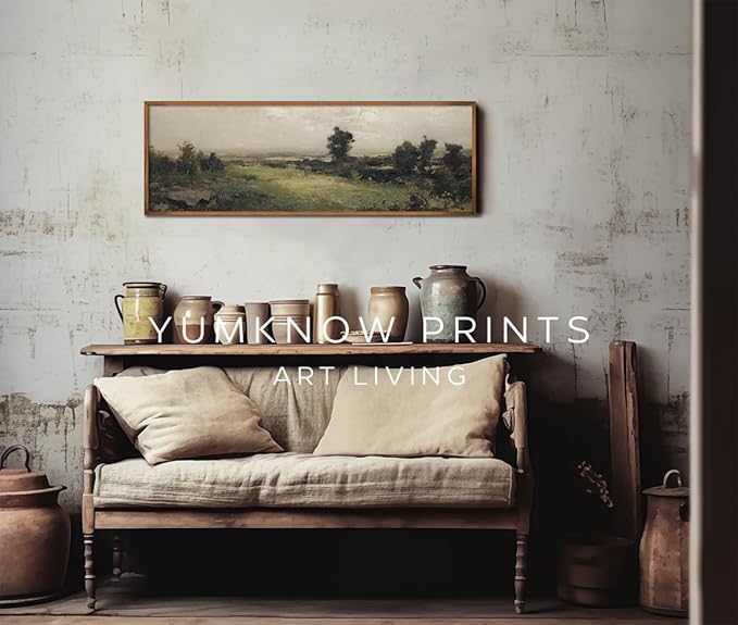 Rolled Vintage Farmhouse French Country Bedroom Wall Decor Above Bed - 10x30" - Horizontal Wall Art Over the Bed - Panoramic Landscape Pictures Signs - Canvas Long Green Nature Wall Art