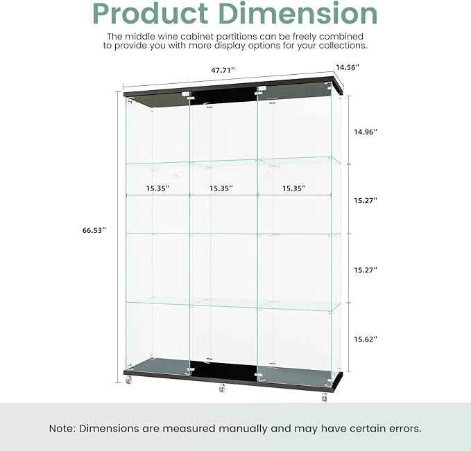 Beauty4U Glass Display Cabinet with 12 Shelves, Extra Large 3 Columns 2 Doors Curio Cabinets for Living Room, Bedroom, Office, Black Floor Standing DIY Glass Bookshelf, Quick Installation