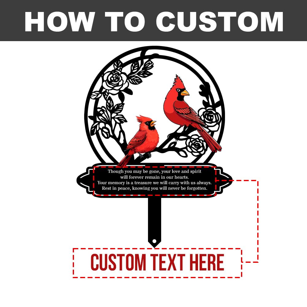 Personalized Cemetery Memorial Metal Stakes, Cardinals Memorial Grave Markers,Graden Decorations for Loss of Mother Father, Outdoor Sympathy Decor Gift