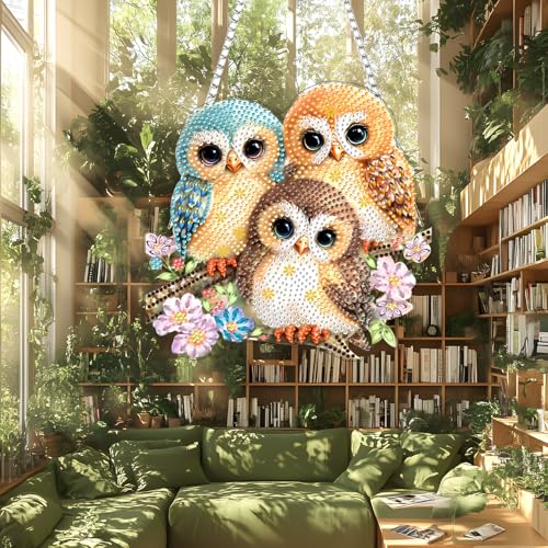 DIY 3 Cute Owls Diamond Painting Hanging Ornament