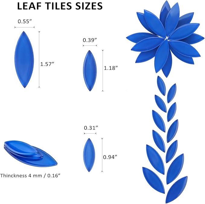 Youway Style Leaf Mosaic Tiles for Crafts Bulk,Blue Petal Mosaic Glass Pieces,200g Flower Glass Tiles for DIY Garden Mosaic Making Supplies