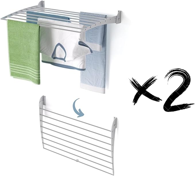 foxydry Fold, Wall Drying Rack, Vertical Drying Rack for Indoor and Outdoor Aluminium and Steel (Grey - Closing Down, 2X Fold 80)