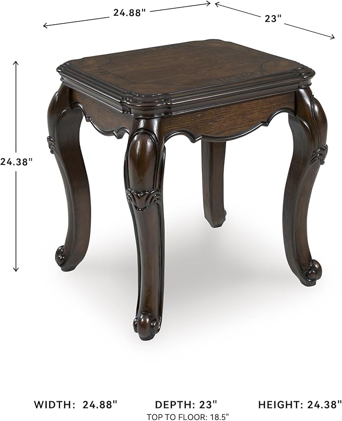 Signature Design by Ashley Maylee Classic End Table with Cabriole Legs, Dark Brown