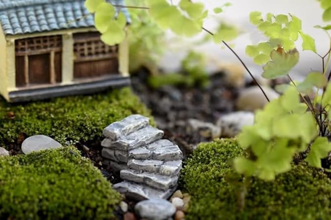 Curved Stone Steps Miniature Fairy Garden Accessories,Miniature Pond Lawn Garden Ornament Figurines, Micro Landscape Ornaments for Gardens DIY Kit Statues，Gardens Sculptures and Statues