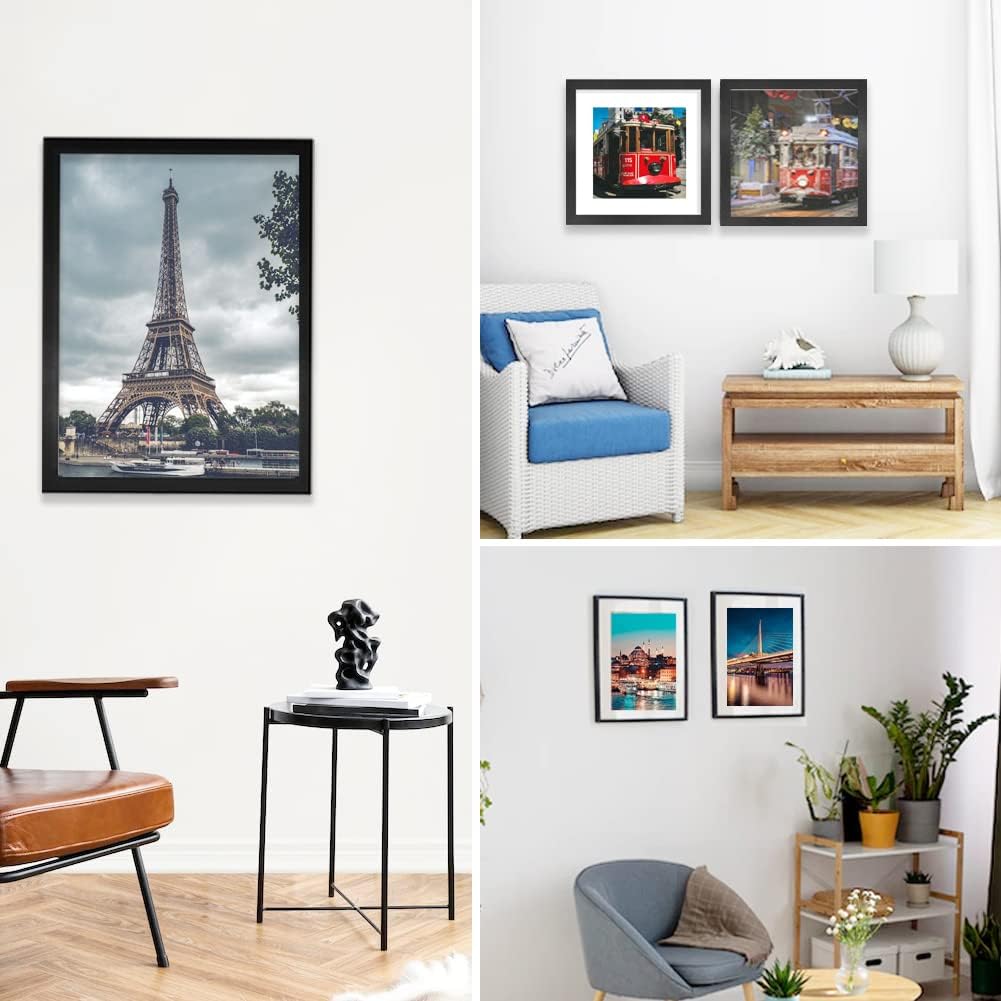 11x14 Picture Frame Set of 6, Display Pictures 8x10 with Mat or 11x14 Without Mat for Wall Mounting,Black