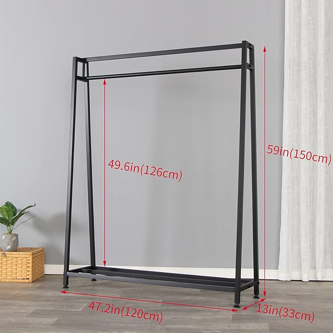 SSS Furniture Clothing Garment Rack with Shelves, Metal Cloth Hanger Rack Stand Clothes Drying Rack for Hanging Clothes, Easy Assemble Clothing Rack for Bedroom or Boutiques(Black)