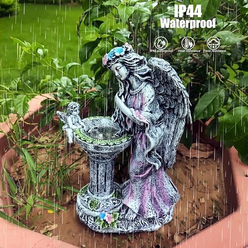 Solar Angel Decor 12 Inch Fairy Resin Outdoor Statue with Fountain Light