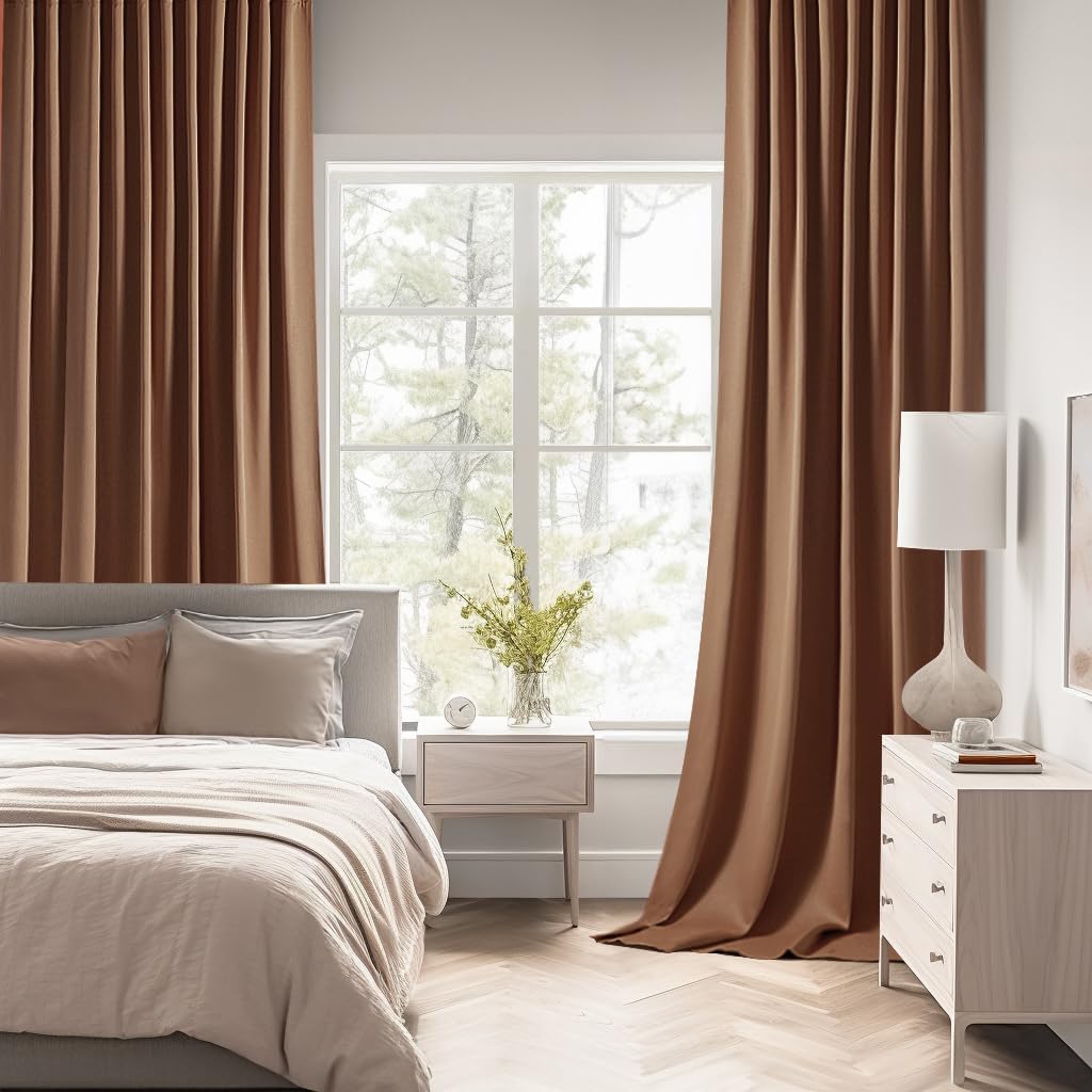 MIULEE Back Tab Blackout Curtains 96 Inch Long 2 Panels Set for Living Room Bedroom, Rod Pocket/Pinch Pleated Long Thermal Insulated Room Darkening Floor to Ceiling Drapes, W52xL96, Cappuccino Brown