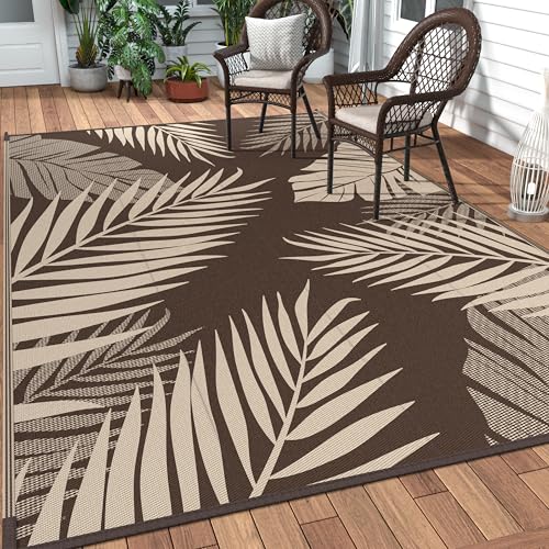 Outdoor Rug Waterproof Plastic Rugs 9'x18' for Camping Coffee Beige (162 Sq Ft)