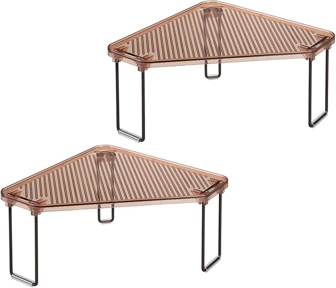 mDesign Plastic/Steel Corner Stackable Rack, Storage Organizer Shelf for Bathroom, Vanity, Countertop, Sink, Cabinet, Holds Makeup, Shower Accessories, Ligne Collection - 2 Pack - Bronze/Amber