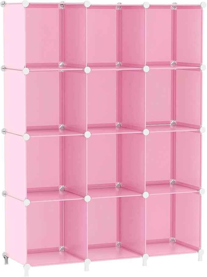 AWTATOS Cube Storage Organizer Protable Closet Organizers and Storage for Kids DIY Stackable 12 Cube Storage Shelves Clothes Organizer for Bedroom, Home, Pink