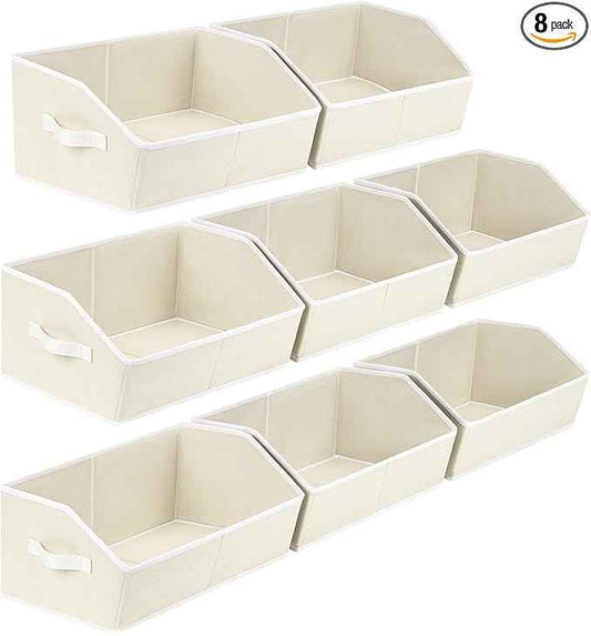 Closet Organizers and Storage Bins - Large Fabric Storage Bins, Decorative Storage Baskets for Organizing, Trapezoid Foldable Basket for Clothes, Books, Home, 8 Pack, Beige