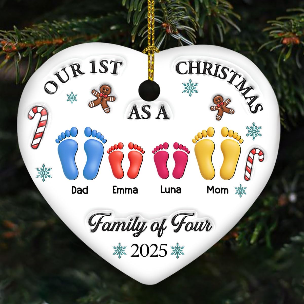 Custom Heart Ceramic Ornament – Our First Christmas Personalized Gift for Newlyweds or Newly Married Woman, Ideal Christmas Keepsake