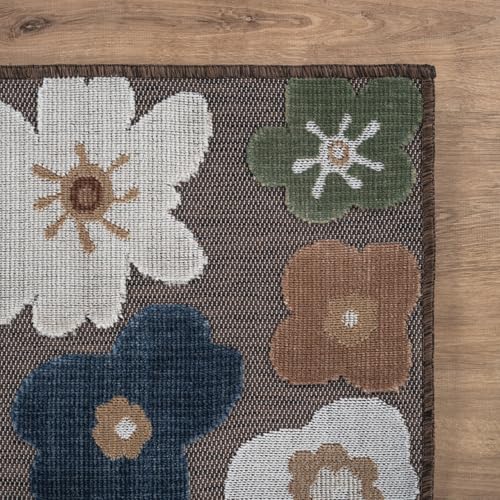 Outdoor Rug 10x14 Large Modern Floral Tropical Area Rugs for Outdoor and Indoor Patio Easy to Clean Non Shedding Living Room Porch Garden Washable Outside Carpet (140 Sq Ft)