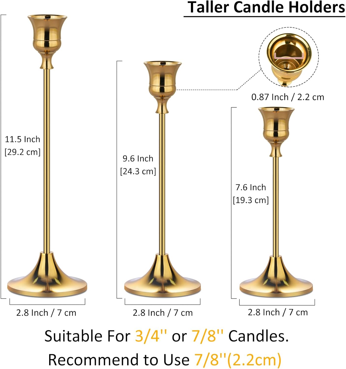 Metal Candle Holders for Candlesticks Taper Candlestick Holders Set Vintage Decorative Centerpiece Candelabra Tall Candle Stands for Halloween Thanksgiving Christmas (Gold, 2 Sets (6 pcs))