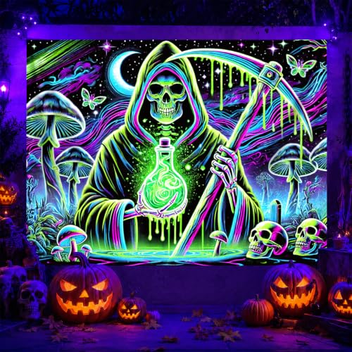 Blacklight Tapestry Grim Reaper Room Decor 78 x 59 Inch