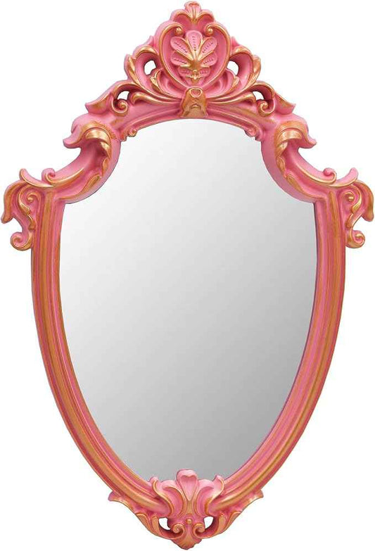 Eaoundm 16.5 x 11 inch Vintage Mirror Antique Mirror Decorative Wall Mirror Shield Shape (Pink)