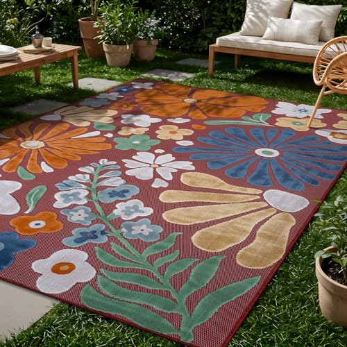 Outdoor Rug 6x9 Modern Floral Tropical Area Rugs for Outdoor and Indoor Patio Easy to Clean Non Shedding Living Room Porch Garden Washable Outside Carpet (58.5 Sq Ft)