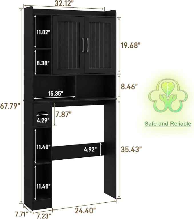 Vabches Over The Toilet Storage Cabinet, Farmhouse Storage Cabinet Over Toilet with Barn Door, Home Space-Saving Toilet Rack, for Bathroom, Restroom, Laundry（Black）.
