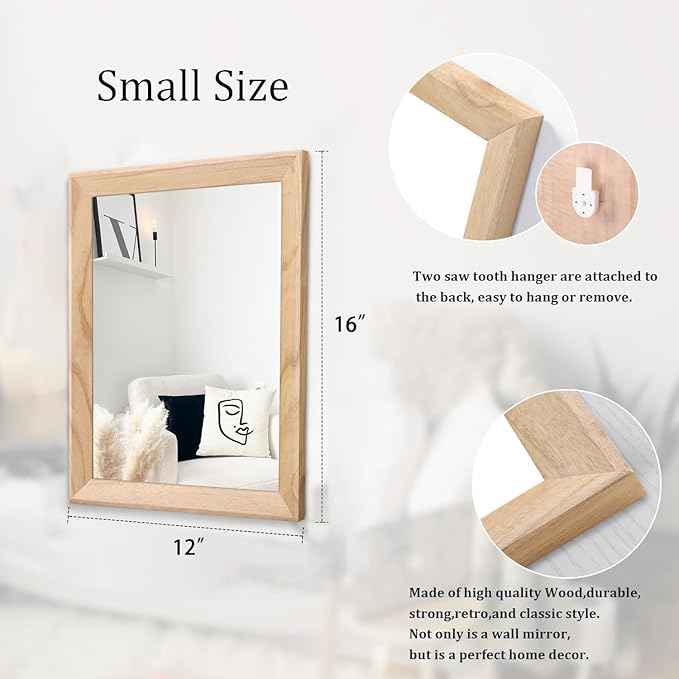 AAZZKANG Rustic Mirrors for Wall Rectangle Wood Frame Mirror Decorative for Farmhouse Bedroom Bathroom Living Room Small