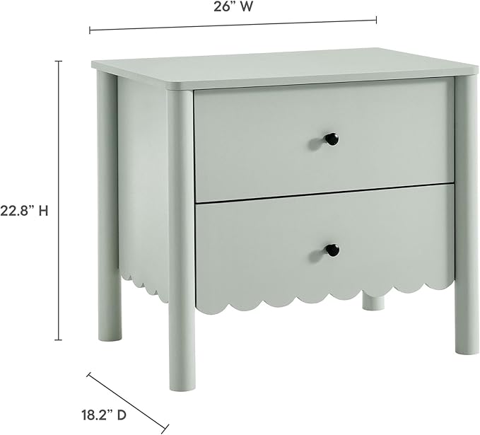 Modway Emmeline Scalloped 2-Drawer Nightstand in Sage