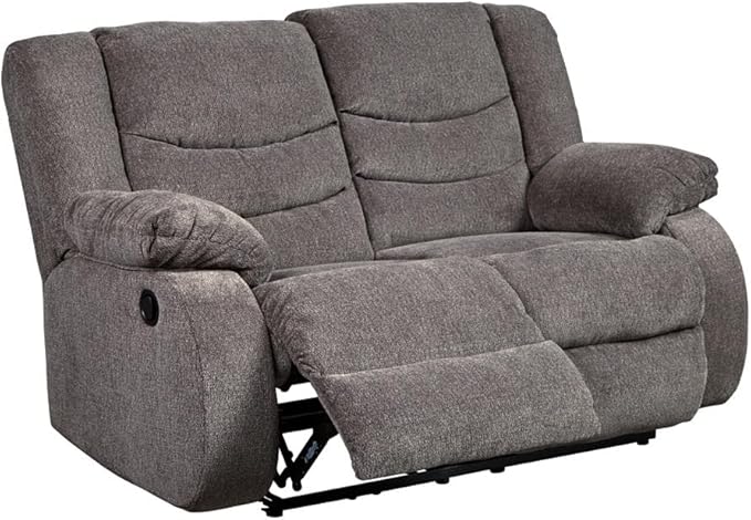 Signature Design by Ashley Tulen Reclining Loveseat, Dual-sided Recliner, Pull Tab Reclining Motion, Fabric Upholstery, 63" W x 40" D x 40" H, Dark Gray