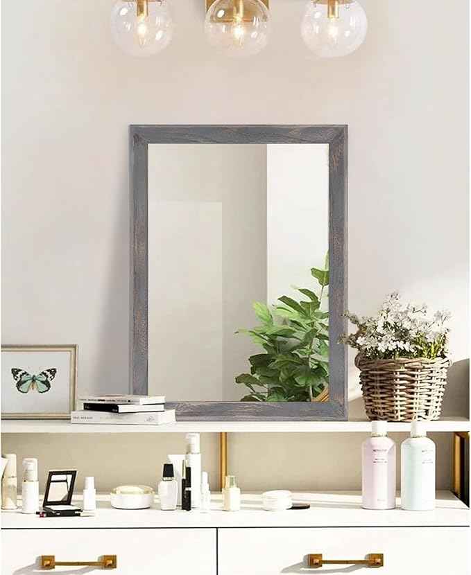 AAZZKANG Wooden Mirror Rectangle Rustic Mirrors for Wall Decorative for Bedroom Bathroom Living Room Entryway Hanging Home Decor 20"x16"