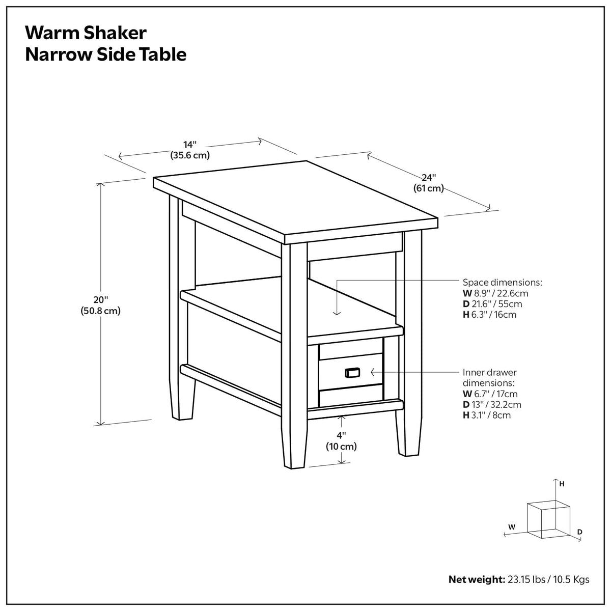 Warm Shaker 14" Wide Solid Wood End Table in Russet Brown