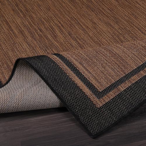 Bordered Outdoor Rug 9x12 Washable Outside Carpet for Indoor Patio Porch Waterproof Easy Cleaning Non Shedding Area Rugs Nut Brown 9 x 12