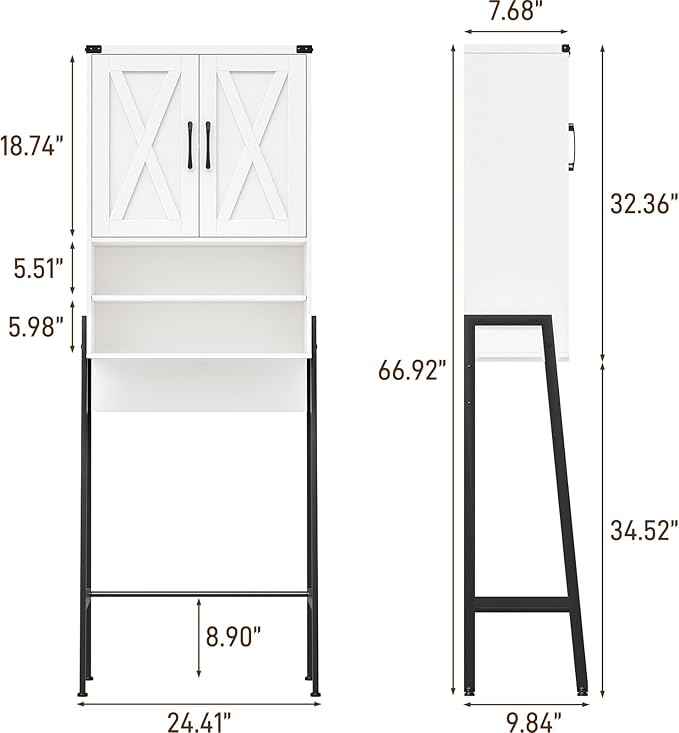 Vabches Over The Toilet Storage Cabinet, Farmhouse Over Toilet Storage Cabinet, Metal Frame with 2 Barn Doors, Home Space-Saving Toilet Rack for Bathroom, Toilet, Laundry Room